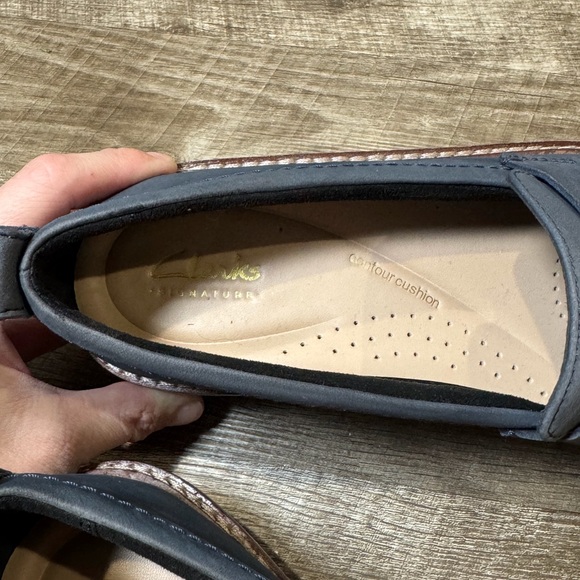 Clarks Orianna Loafer Navy Nubuck Leather Size 8 Women's Flats Slip On Boat Deck - Picture 6 of 8